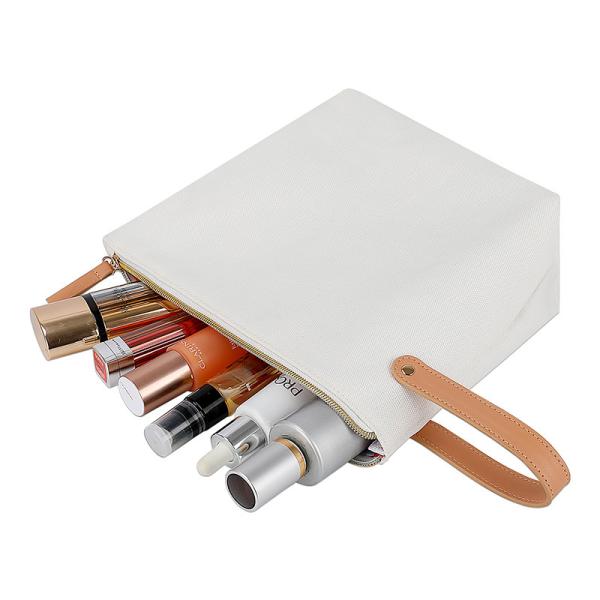 White Blank Canvas Makeup Bag Pouch With Fashion Interior Lining 11X4X8 Inch