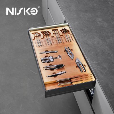 Pull Out Flatware Wooden Cutlery Organiser With LED Light