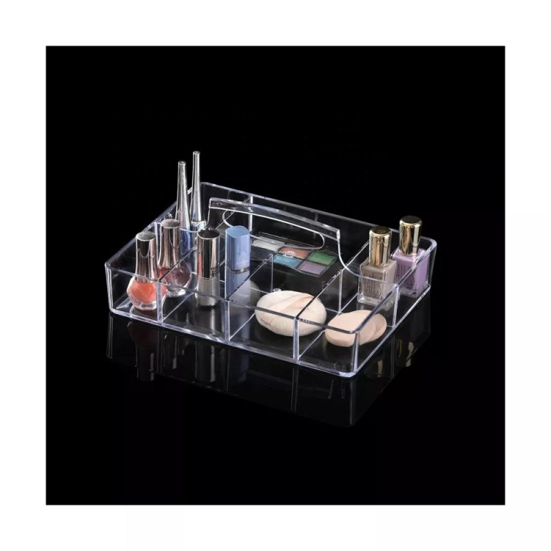 Custom Rectangle Acrylic Organizer Tray Clear Single Tier Standing Storage for Cosmetics Jewelry Office Supplies