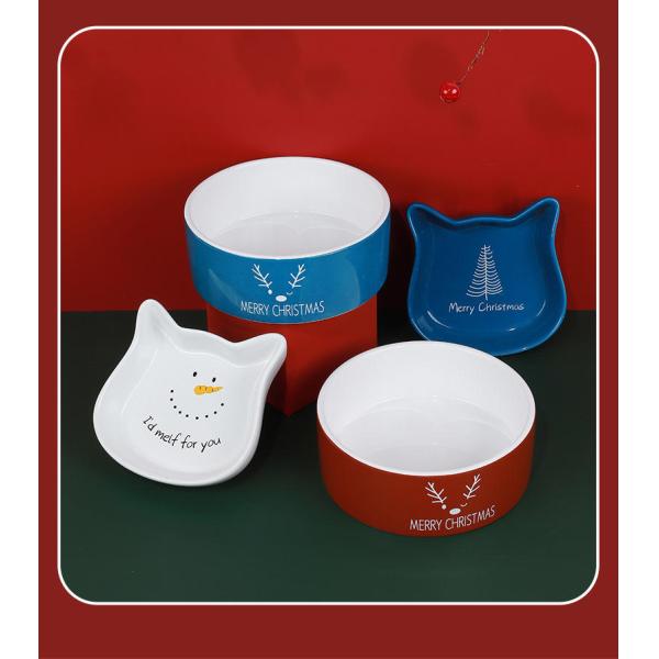 Christmas Reindeer Porcelain Ceramic Cat Food Bowls Round Ear 300ml 100ml Ceramic Dog Bowls