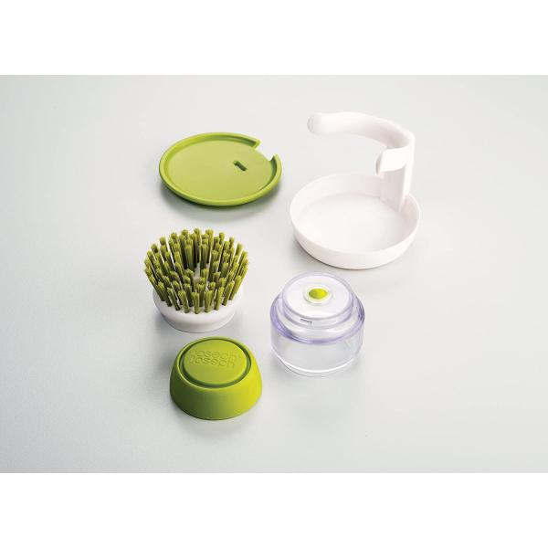 Dishwasher Kitchen Scrub Brush With Integrated Detergent Soap Dispenser