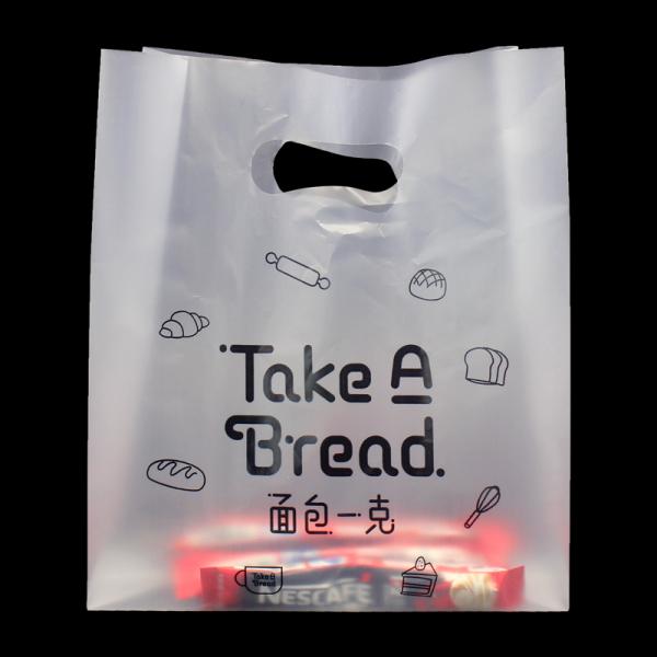 Frosted Die Cut Handle Take Out Bag Plastic PE Side Gusset Bag For Bread