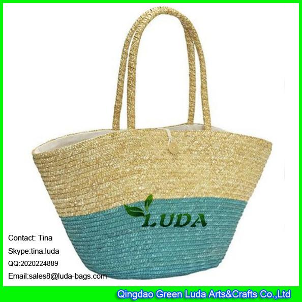 LUDA colorblock hand braided tote bag oversized wheat straw tote bag
