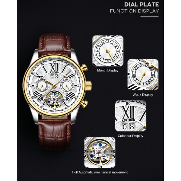 Brand KINYUED fashion mens wind up use hand water resistant tourbillon automatic watch