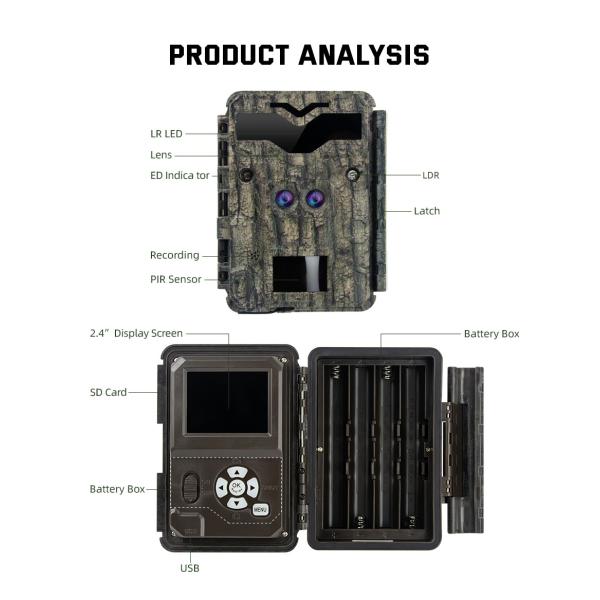32MP Dual Lens HD Hunting Cameras 4K Game No Glow Wildlife Camera