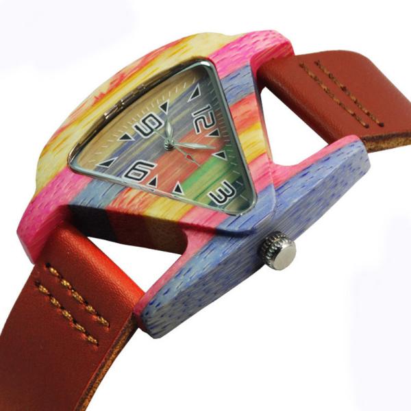 Women Wooden Wrist Watch Black Ladies Quartz Watches Female Bamboo Leather Wristwatch Fashion Triangle Wood Clock Dropsh