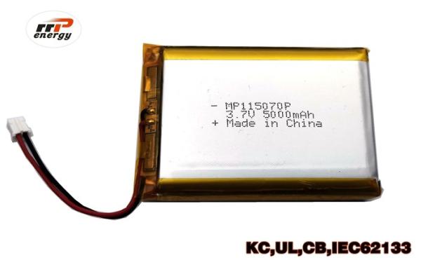 CB IEC62133 de l'UL kc de la batterie MP115070P 5000mAh 3.7V de polymère de lithium de banque de puissance de capacité élevée de cycles de longue durée
