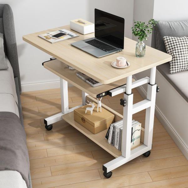 Adjustable DNZ-19 Sofa Side Bed Student Study Table Mobile Wheels Working Station with Wood Desk and Height Adjustment