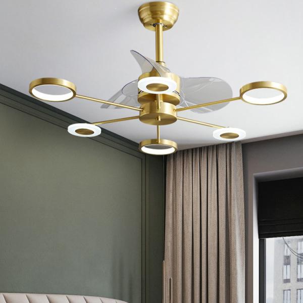 Bajo ruido ventilador de cristal de techo luz, ventilador de techo de cobre con luz y control remoto