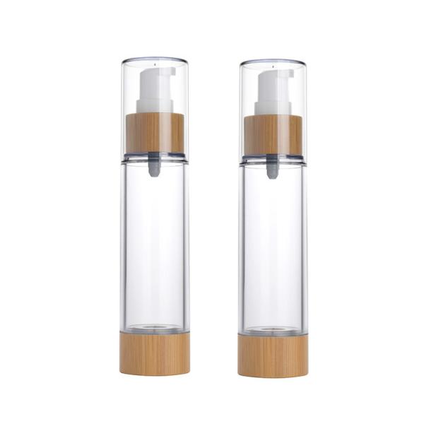 vacuum pump lotion bottle 30ml 50ml plastic airless pump bottle with bamboo lid