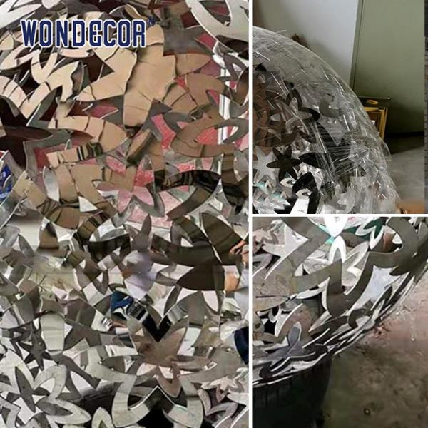 Grande arte de metal ao ar livre flor escultura de bola oca de aço inoxidável