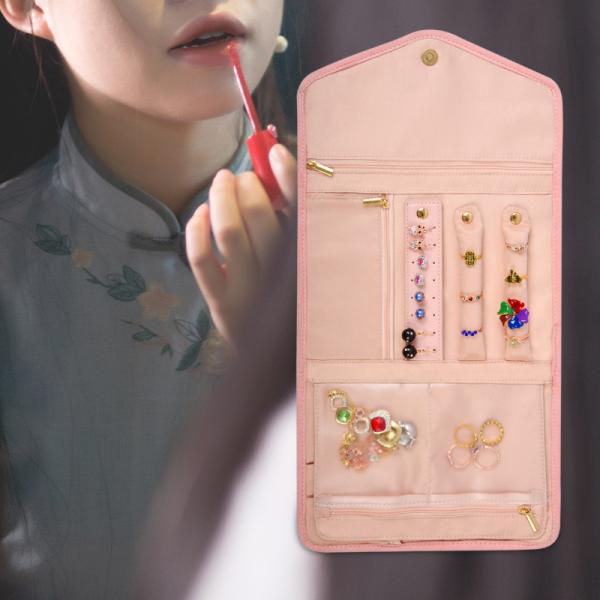 Hanging Earring Jewelry Travel Case Organizer Bag Portable Roll Up 23x15x1.5cm