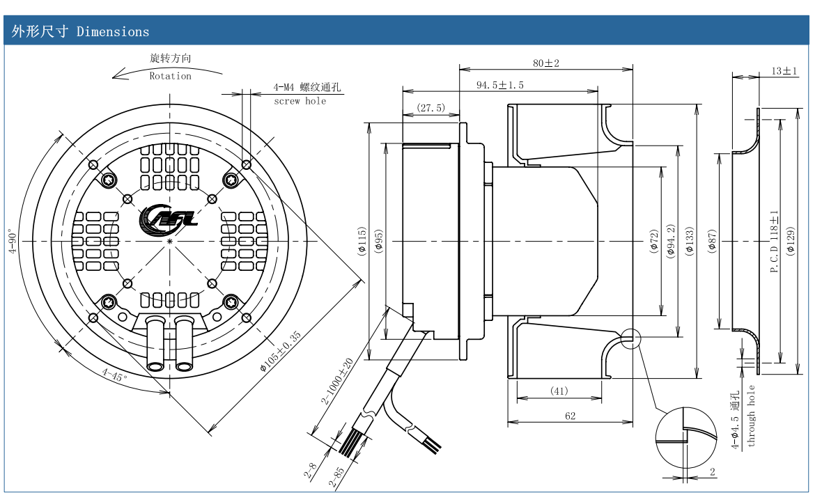 HY-133mm EC Rear-tilting Centrifugal Fan