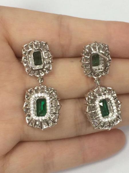 925 Sterling Silver Dubai Engagement Women's Earrings with Brazilian Emerald Gemstone