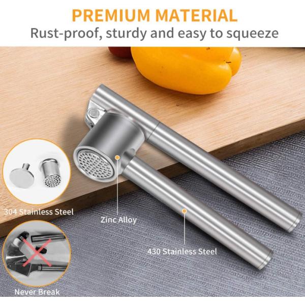 Garlic Press Mincer Rust Proof 304 Stainless Steel Garlic Crusher & Peeler Set