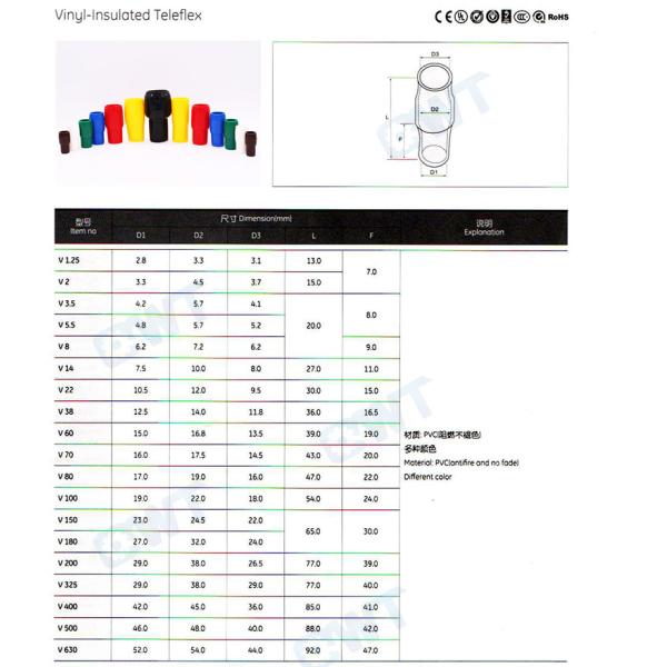 Custom V1.25 Insulated End Terminal Cap 13mm Copper Cable Lug Soft PVC Vinyl Rubber Pipe Sleeves Covers Tube