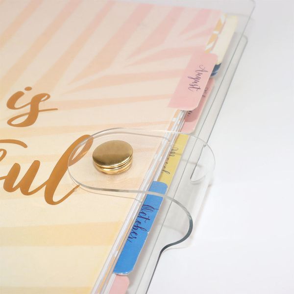 A5 A6 clear PVC Binder with 6 Holes , clear PVC Planner Cover with Gold Binder