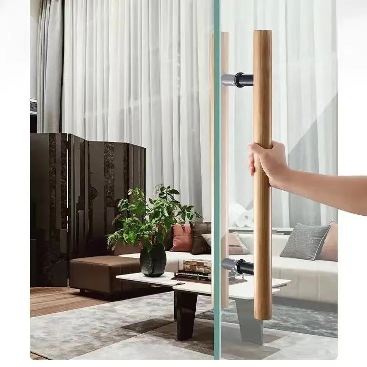 Modern Wooden Sliding Door Frame Satin Finish Aluminium Alloy Solid Wood Handle 3-Year Warranty Horizontal Hand Hotel Total