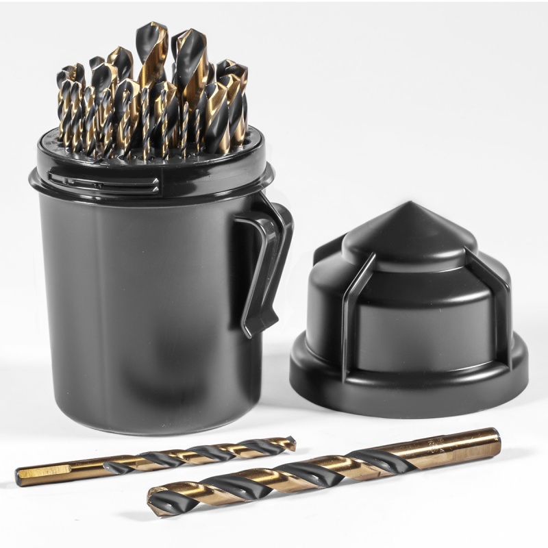 29PC High Speed Steel Drill Bits (1/16–1/2 in) – Black & Gold, Three Flat Shank, Indexed Storage
