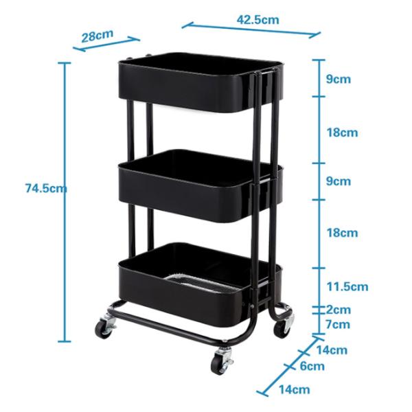 Removable 3 Layers 87cm Height Metal Trolley Cart For Bathroom