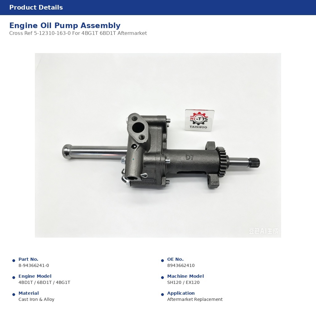 8-94366241-0 8943662410 Engine Oil Pump Cross Reference 5-12310-163-0 For Isuzu 4BG1T 6BD1T Aftermarket Replacement