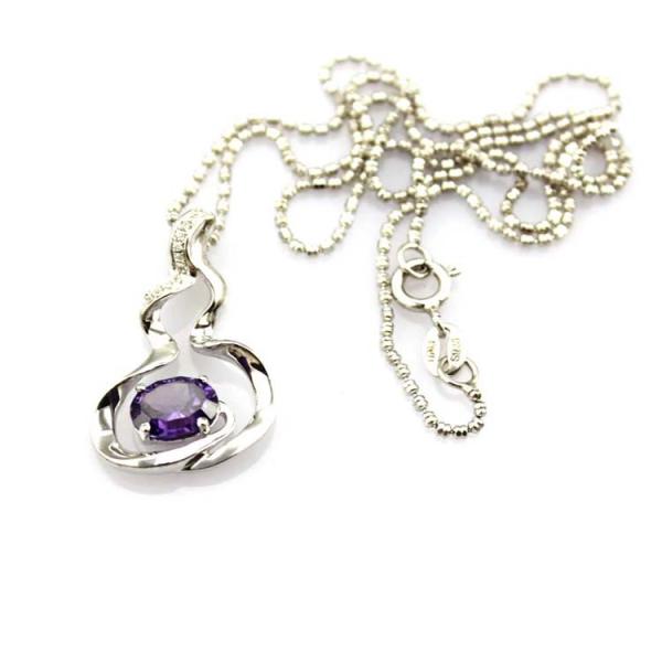 925 Silver Bead Chain  Oval 6x8mm Blue Cubic Zircon Pendant Necklace(P34)