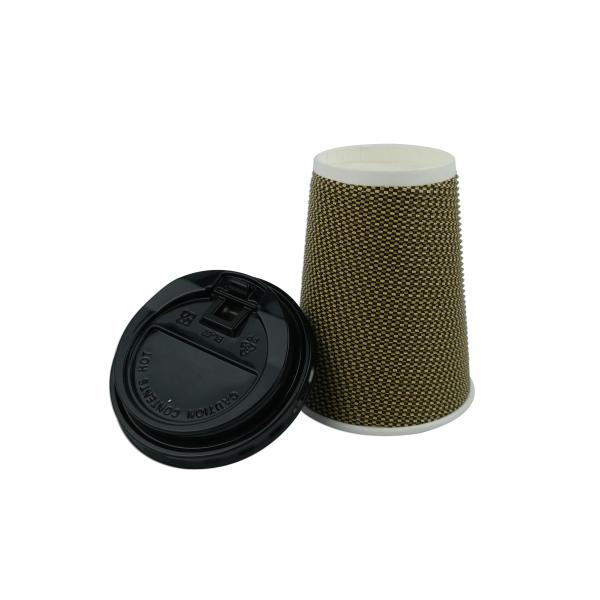 12oz Large Disposable Ripple Paper Cups SGS FDA LFGB With Black PS Lid
