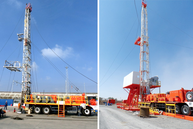 Truck Mounted Oil Field Workover Rig With Mechanical Hydraulic Drive Self Propelled Chassis
