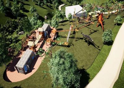 Campo de jogos exterior da aventura do tema do dinossauro para crianças e adultos