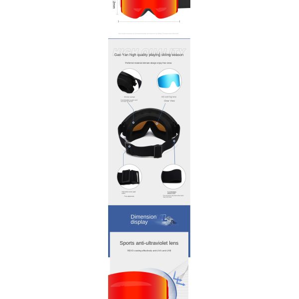 New high-definition wide-angle anti-fog ski goggles. Customized by the manufacturer (ODM). Suitable for all lighting conditions. Outdoor ski goggles.