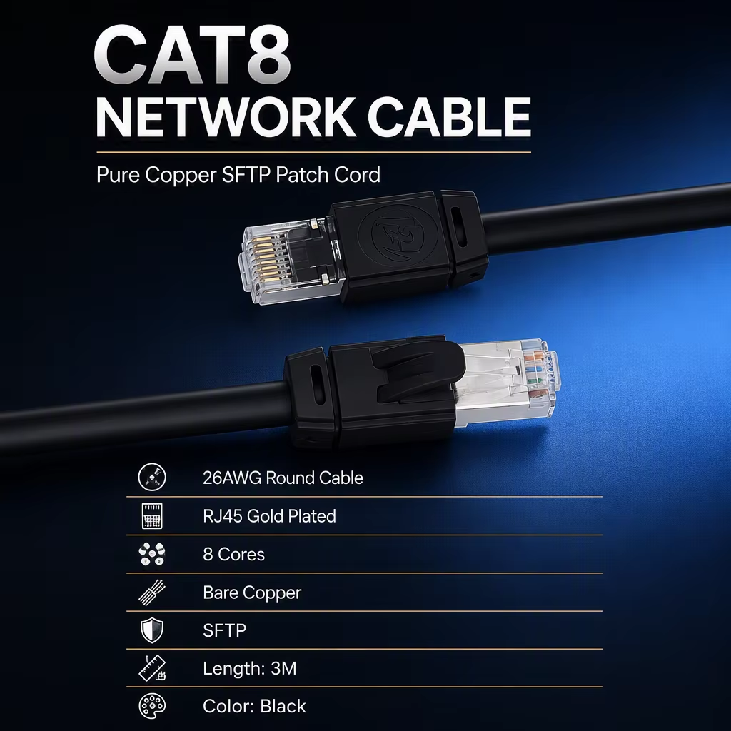 Pure copper sftp cat8 high speed cable ethernet cat8 ethernet cable 1000ft 40gbps 2000mhz cat8 cable