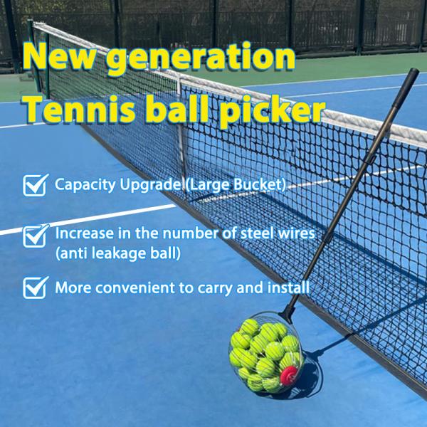 Portable Roller Tennis Balls Picker Pickleball Pick-Up Bucket with Hook Ball Organizer Tool for Court