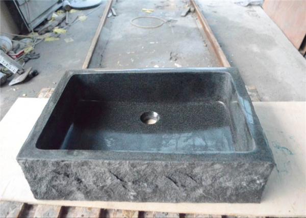 Dark Grey Granite Bathroom Basin , High End Rectangular Stone Sink