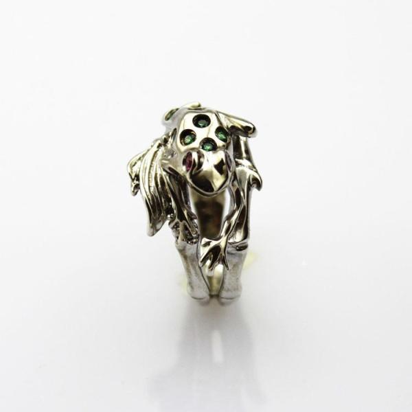 Fashion Jewelry Pave Green Cubic Zircon Sterling Silver Frog Ring(F14)