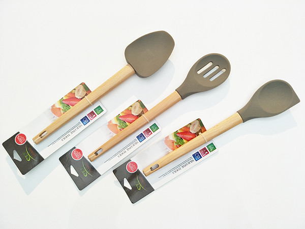Bamboo and Silicone Gray Eco-Friendly Bamboo and Silicone Kitchen Utensil Set for cooking