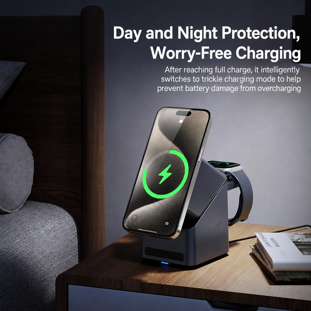 15W Fast Charging Multifunction Wireless Charger with Qi-enabled Compatibility and Built-in 3W Bluetooth Speaker