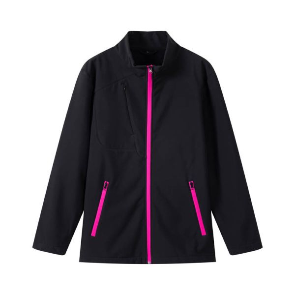 Softshell Jacket with Neon Contrast Zippers, Fleece Backing, and Light Water-Repellent for Outdoor Wear