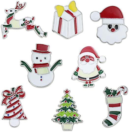 Christmas decoration metal tree Santa Claus ornament brooch lapel badge enamel pin for Xmas gift
