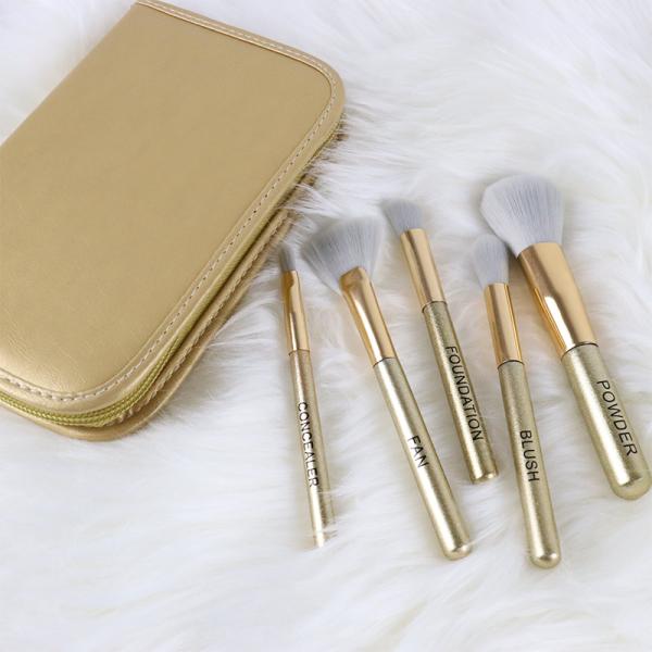 5pcs Mini Travel Makeup Brush Set With Portable Cosmetic Bag Easy To Carry