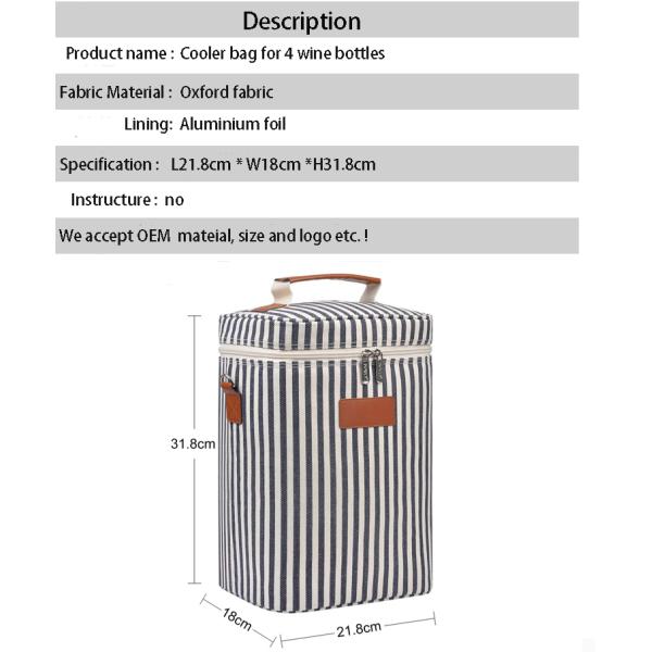 Premium quality Ice Insulated oxford wine bottle cooler bag for four wines