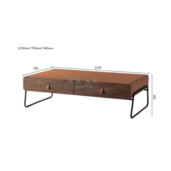 Italian Modern Style Fancy Leather Metal Legs Coffee Table