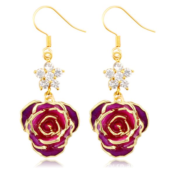 24k Gold Dipped Rose Fashion Earrings Gifts for Girlfriend Mother's Day  Preserved  Gold Rose Earrings Manufacture Wholesale