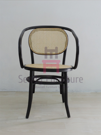 Natural Rattan Dining Chairs Black Benchwood Armrest Cane Dining Chair