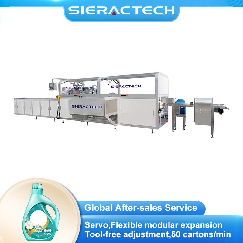 Automatic Large Laundry Detergent Bottle Horizontal Cartoning Machine with Servo Synchronization and Rotary Carton Opening System