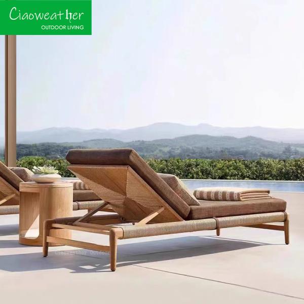 Wood Outdoor Sun Lounge Chair for Luxury Resort Beach Chaise and Customized Color at Modern Hotel Patio