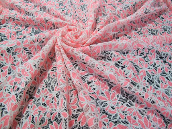 Colored Allover Cotton Polyester Lace Fabric with Burnout Flower Lace