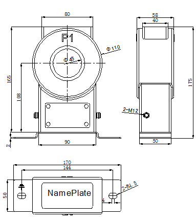 AC 5A  / 1A Window Type Current Transformer LMZW3-0.72 Epoxy Resin