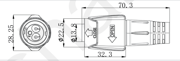 Solder 3pin M19 Connector Overmolded Black Nylon PA66 Aluminum Alloy Shell