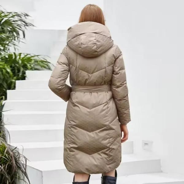                  Winter Long Thick Padded Coat Women Printed Fabric Coat Fashion Casual Belted Jacket             