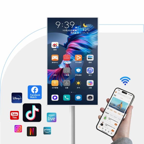 21.5-inch Portable Smart Display on Wheels, Battery Powered Standby Screen for Fitness, Yoga and Live Streaming